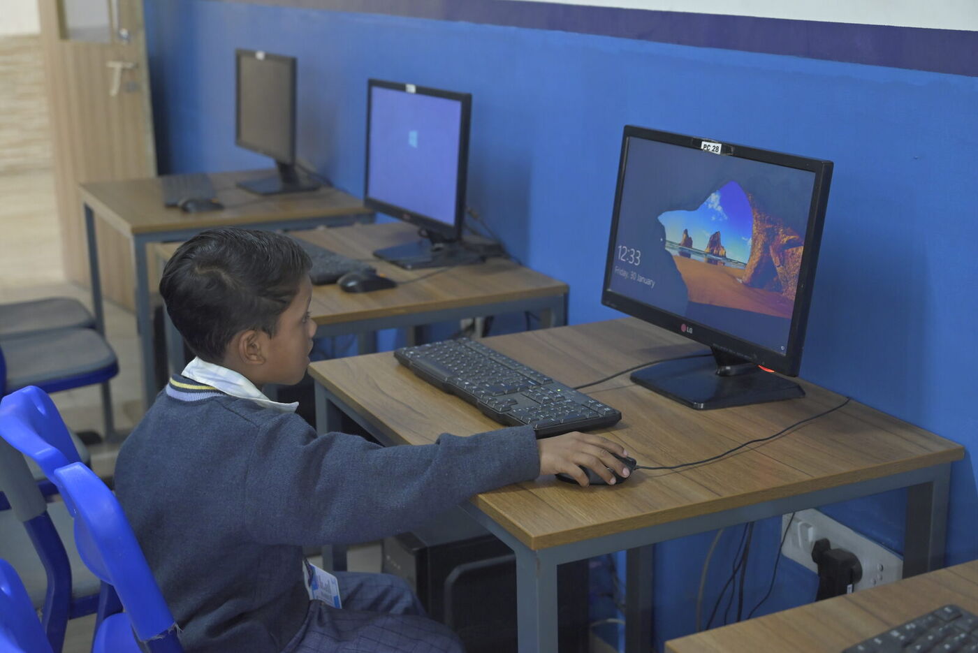 A student at work in the school's computer lab