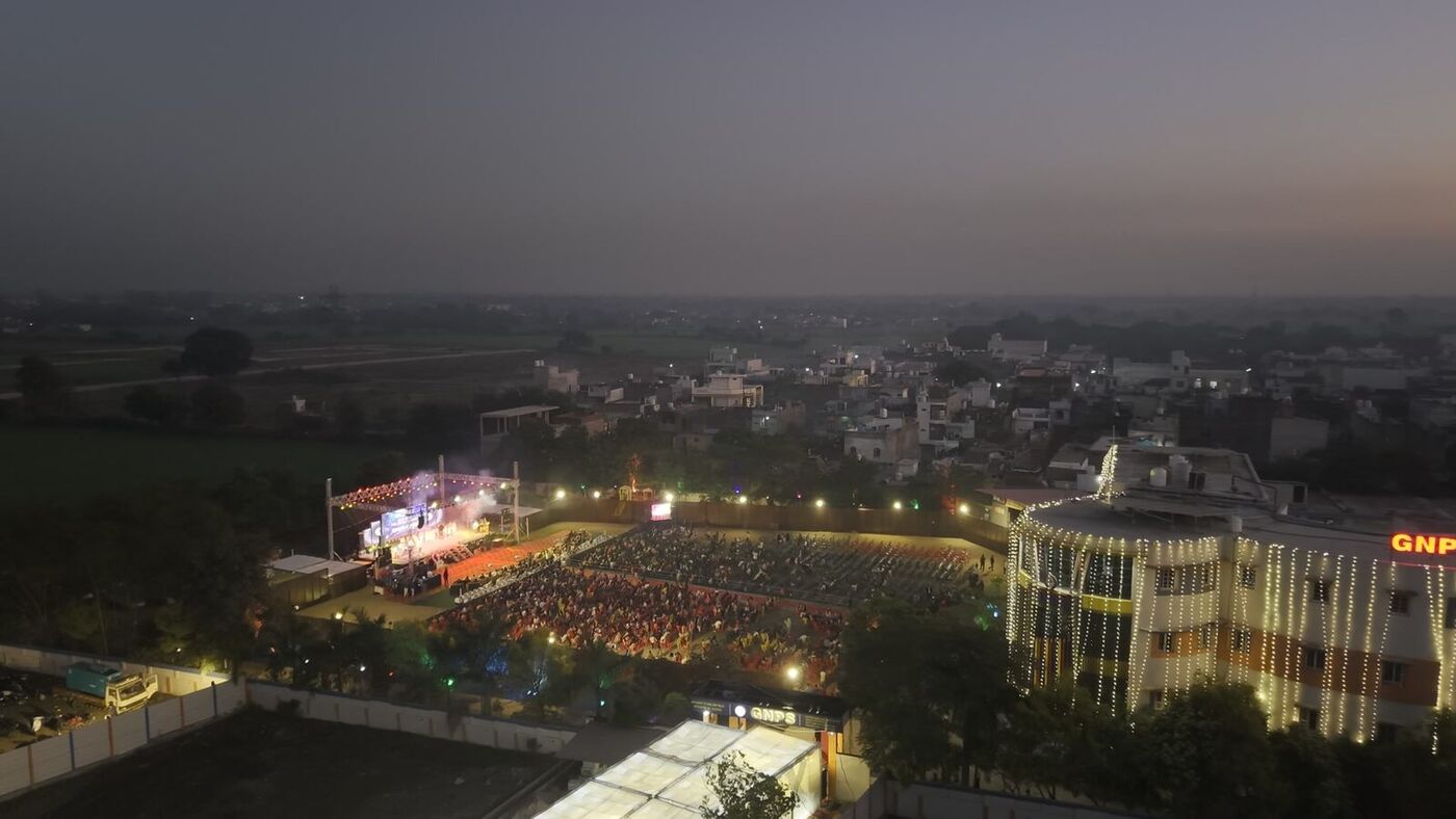 The GNPS campus at dusk, lit up for the Sparkle 2025 annual concert